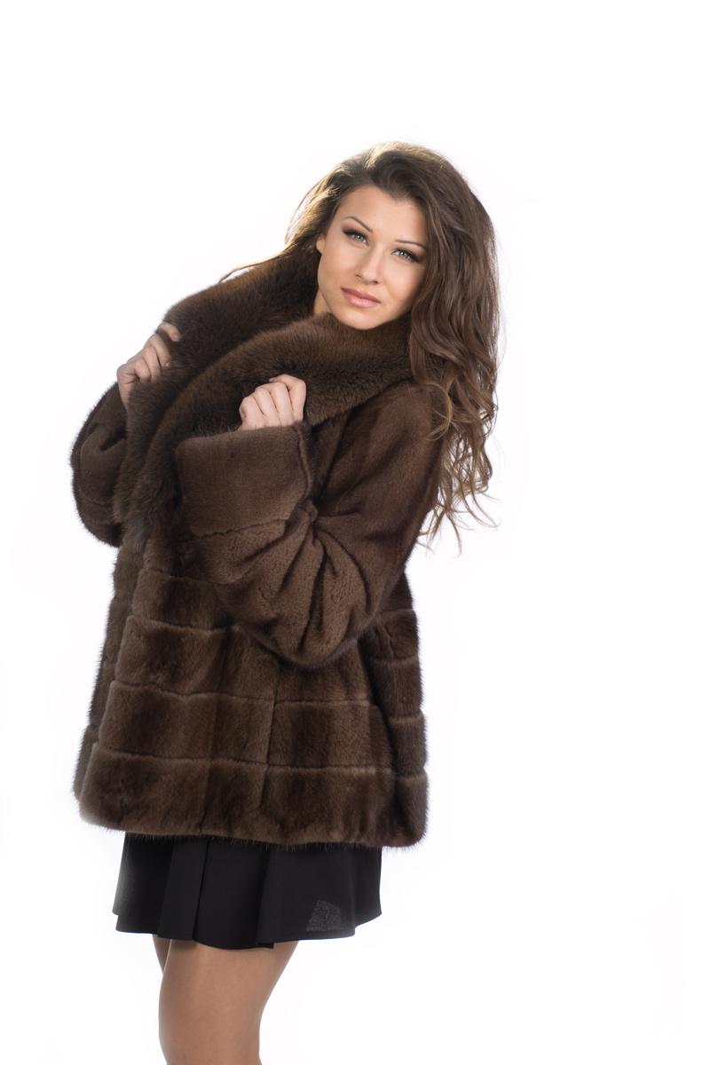Палто с косъм от норка и яка от лисица - снимка 4